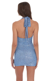 Sequin Halter Dress in Light Blue